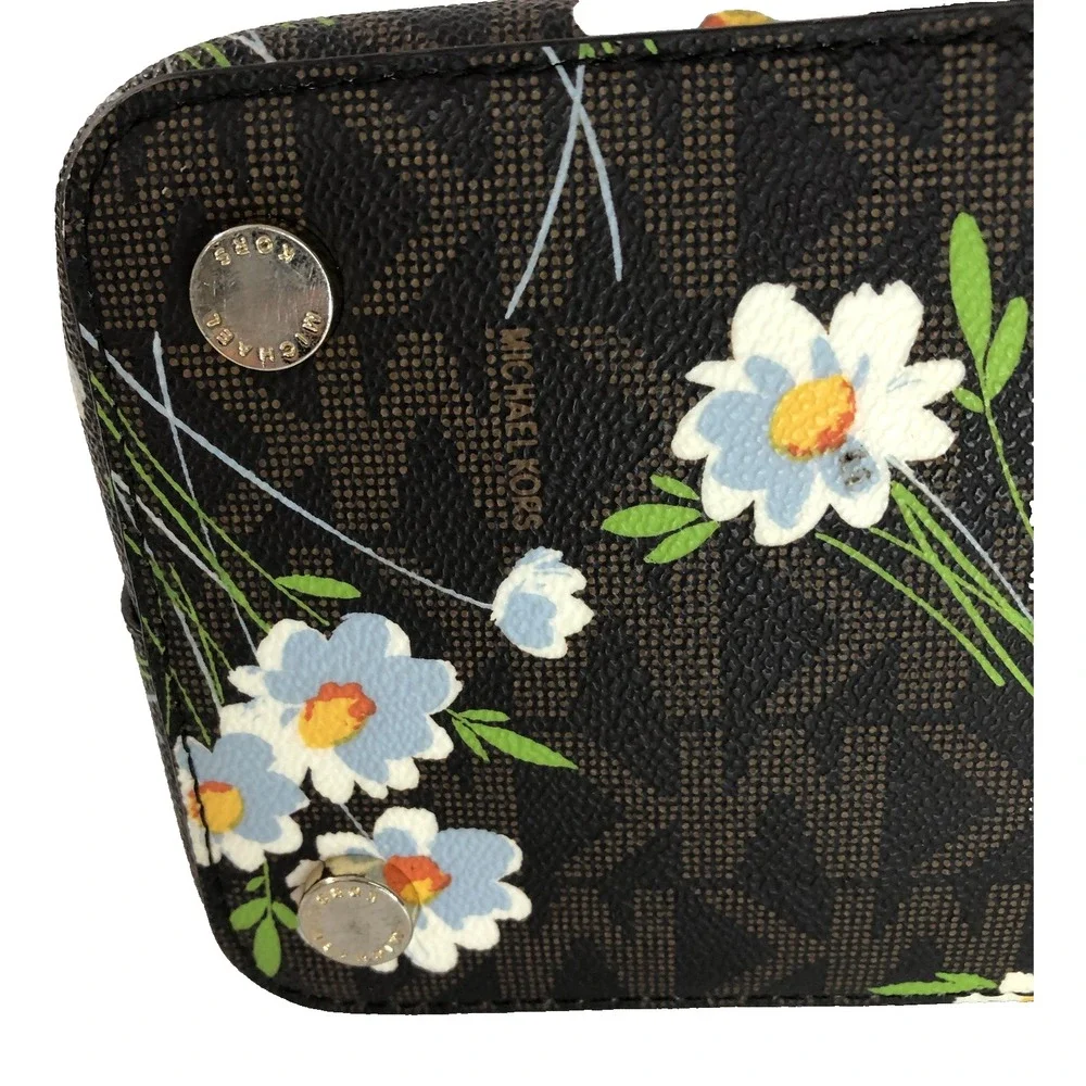 Michael Kors Cindy Dome Satchel‎ Brown White Blue Floral Handbag Purse MK Logo